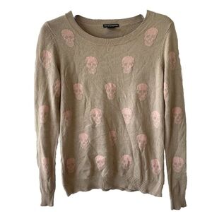 Chelsea + Theodore Skull Sweater Tan And Pink Cotton Modal